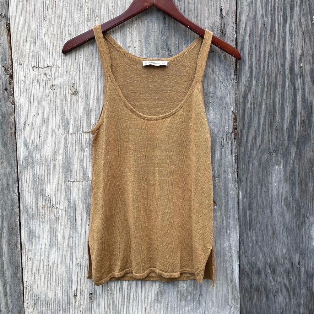 Zara Tan Linen Blend Knit Tank Top